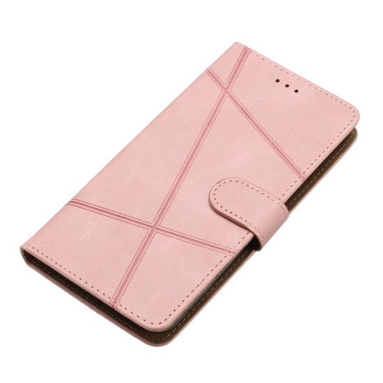 For iPhone 17 Air Wallet Case Line Imprinted Skin-Touch Leather Flip Phone Cover - Rose Gold Apple Cases Mobile