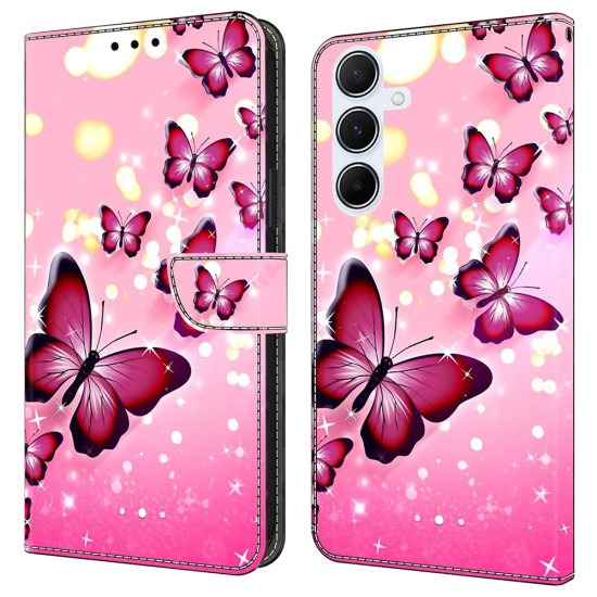 For Samsung Galaxy A17 5G / A26 5G Case Wallet Stand Pattern Printing PU Leather Flip Phone Cover - Pink Butterfly Samsung Cases Mobile