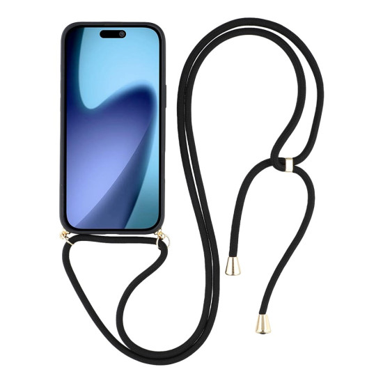 Θήκη Σιλικόνης TPU με Κορδόνι Λαιμού για iPhone 17 Pro - Μαύρο Apple Θήκες Κινητών