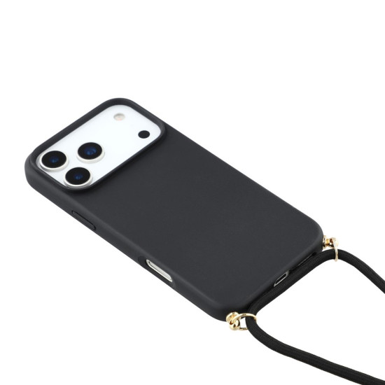 Θήκη Σιλικόνης TPU με Κορδόνι Λαιμού για iPhone 17 Pro - Μαύρο Apple Θήκες Κινητών