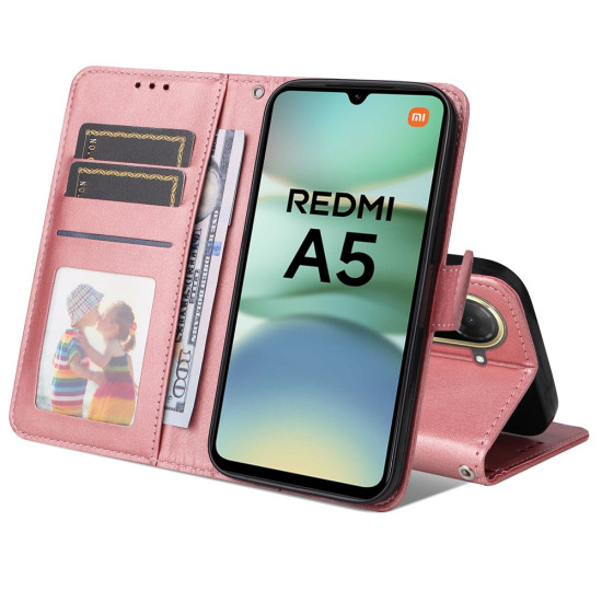 For Xiaomi Redmi A5 NFC (EU) (173.45mm) Case Wallet PU Leather Folio Flip Phone Cover - Pink XIAOMI Cases Mobile