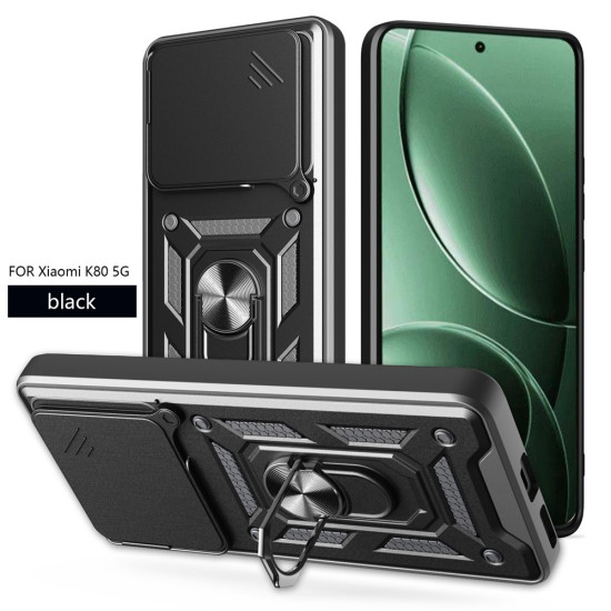 For Xiaomi Redmi K80 5G  /  Poco F7 Pro 5G Case with Slide Camera Lid PC + TPU Kickstand Phone Cover - Black XIAOMI Cases Mobile