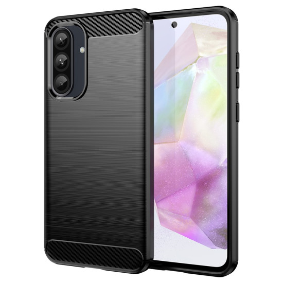 For Samsung Galaxy A36 5G / A56 5G Case Carbon Fiber Texture Brushed Anti Fingerprint Phone Back Cover - Black Samsung Cases Mobile