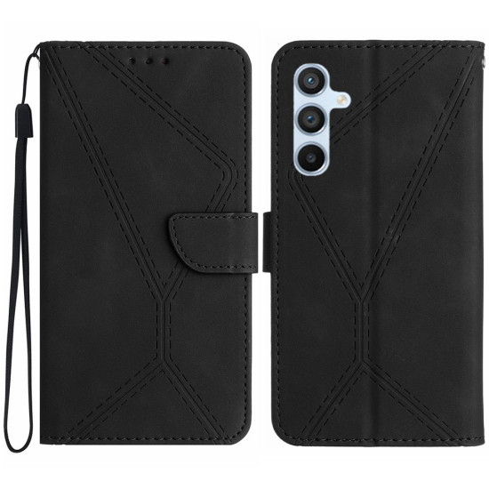 HT05 For Samsung Galaxy A36 5G Case Skin-Touch Lines PU Leather Flip Phone Cover - Black Samsung Cases Mobile