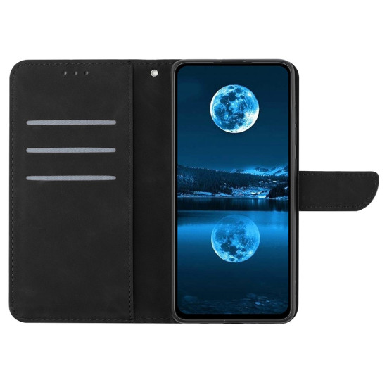HT05 For Samsung Galaxy A36 5G Case Skin-Touch Lines PU Leather Flip Phone Cover - Black Samsung Cases Mobile