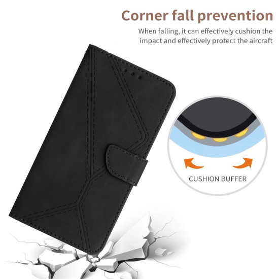 HT05 For Samsung Galaxy A36 5G Case Skin-Touch Lines PU Leather Flip Phone Cover - Black Samsung Cases Mobile