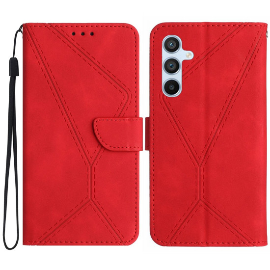 HT05 For Samsung Galaxy A36 5G Case Skin-Touch Lines PU Leather Flip Phone Cover - Red Samsung Cases Mobile
