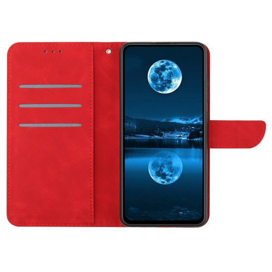 HT05 For Samsung Galaxy A36 5G Case Skin-Touch Lines PU Leather Flip Phone Cover - Red Samsung Cases Mobile