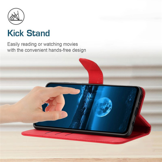 HT05 For Samsung Galaxy A36 5G Case Skin-Touch Lines PU Leather Flip Phone Cover - Red Samsung Cases Mobile