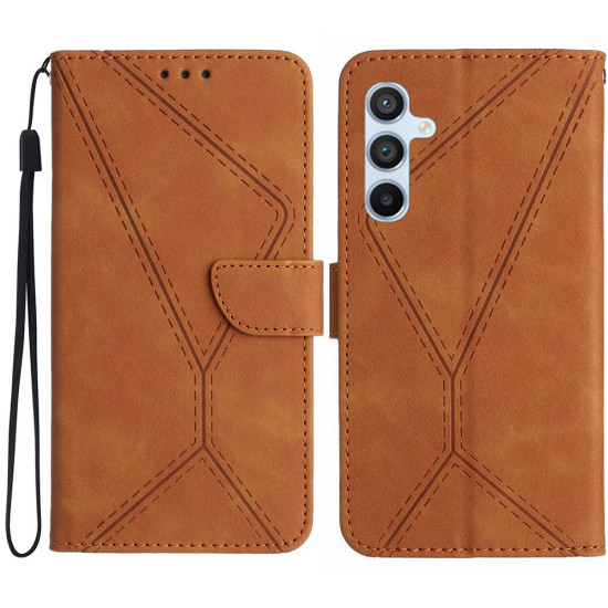 HT05 For Samsung Galaxy A36 5G Case Skin-Touch Lines PU Leather Flip Phone Cover - Brown Samsung Cases Mobile