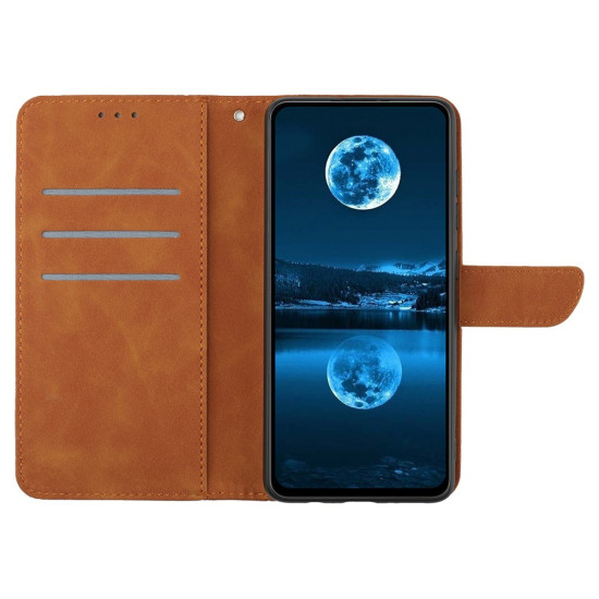 HT05 For Samsung Galaxy A36 5G Case Skin-Touch Lines PU Leather Flip Phone Cover - Brown Samsung Cases Mobile