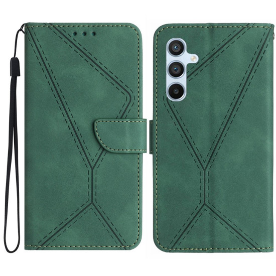 HT05 For Samsung Galaxy A36 5G Case Skin-Touch Lines PU Leather Flip Phone Cover - Green Samsung Cases Mobile