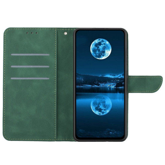 HT05 For Samsung Galaxy A36 5G Case Skin-Touch Lines PU Leather Flip Phone Cover - Green Samsung Cases Mobile