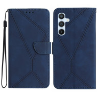 HT05 For Samsung Galaxy A36 5G Case Skin-Touch Lines PU Leather Flip Phone Cover - Blue