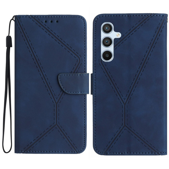 HT05 For Samsung Galaxy A36 5G Case Skin-Touch Lines PU Leather Flip Phone Cover - Blue Samsung Cases Mobile