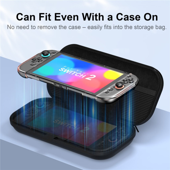 STARTRC GAMES For Nintendo Switch 2 Carrying Case Storage Bag Protective Cover with Game Card Slots - Black  /  Without Logo Gaming