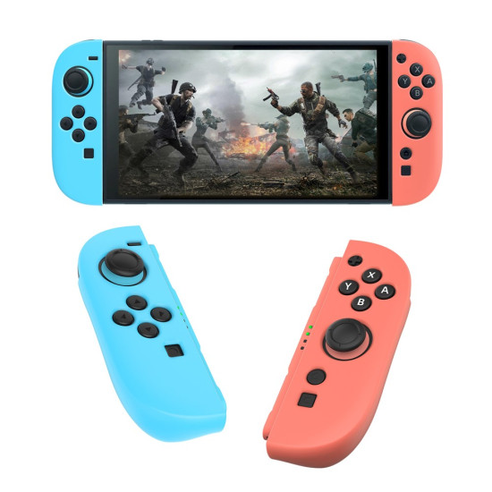 For Nintendo Switch 2 Controller Case Ergonomic Soft Silicone Protective Cover - Blue + Red Gaming