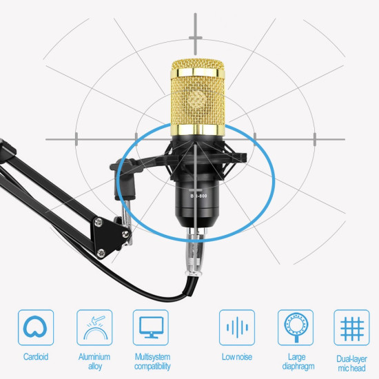 BM800 Professional Suspension Condenser Microphone Kit for Studio Live Stream Broadcasting Recording Gadgets - Toys - Hobby