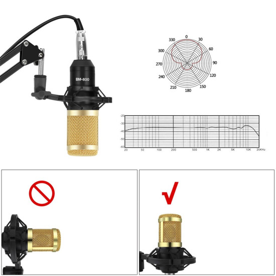 BM800 Professional Suspension Condenser Microphone Kit for Studio Live Stream Broadcasting Recording Gadgets - Toys - Hobby