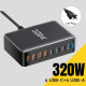 ESSAGER 320W GaN Επιτραπέζιος Φορτιστής με 4 Θύρες USB και 4 Type-C - Μαύρο Καλώδια Αντάπτορες και Φορτιστές