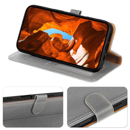 For Motorola Edge 60 5G / 60 Fusion 5G Case RFID Blocking Wallet Litchi Texture Leather Phone Cover Magnetic Clasp - Grey Motorola Cases Mobile