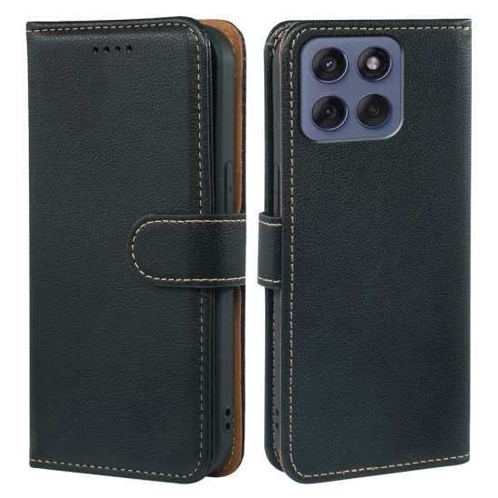 For Motorola Edge 60 5G / 60 Fusion 5G Case RFID Blocking Wallet Litchi Texture Leather Phone Cover Magnetic Clasp - Black Motorola Cases Mobile