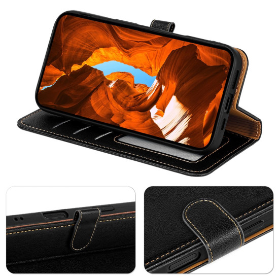 For Motorola Edge 60 5G / 60 Fusion 5G Case RFID Blocking Wallet Litchi Texture Leather Phone Cover Magnetic Clasp - Black Motorola Cases Mobile