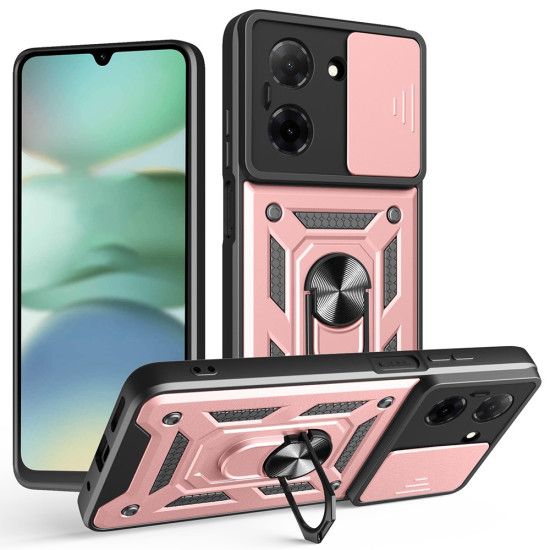 For Xiaomi Redmi A5 4G (171.7mm)  /  Poco C71 4G Case with Slide Camera Lid PC + TPU Kickstand Phone Cover - Rose Gold XIAOMI Cases Mobile