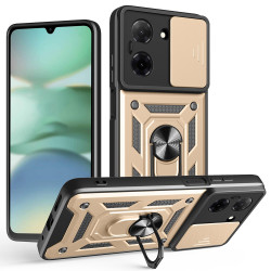 Υβριδική Θήκη Σιλικόνης και Πλαστικού με Πορτάκι Κάμερας και Δαχτυλίδι Κρατήματος για Xiaomi Redmi A5 4G (171.7mm) / Poco C71 4G - Χρυσαφί