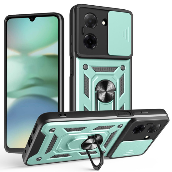 For Xiaomi Redmi A5 4G (171.7mm)  /  Poco C71 4G Case with Slide Camera Lid PC + TPU Kickstand Phone Cover - Green XIAOMI Cases Mobile
