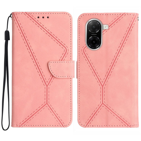 For Xiaomi Redmi A5 4G (171.7mm) / Poco C71 4G Case Skin Touch Lines Imprinted PU Leather Flip Phone Cover - Pink XIAOMI Cases Mobile