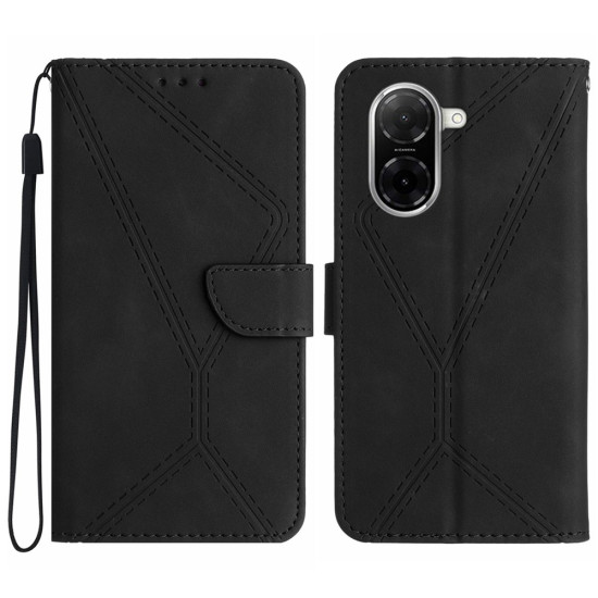 For Xiaomi Redmi A5 4G (171.7mm) / Poco C71 4G Case Skin Touch Lines Imprinted PU Leather Flip Phone Cover - Black XIAOMI Cases Mobile