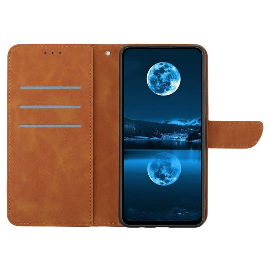 For Xiaomi Redmi A5 4G (171.7mm) / Poco C71 4G Case Skin Touch Lines Imprinted PU Leather Flip Phone Cover - Brown XIAOMI Cases Mobile