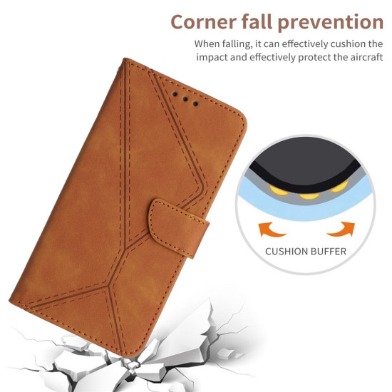 For Xiaomi Redmi A5 4G (171.7mm) / Poco C71 4G Case Skin Touch Lines Imprinted PU Leather Flip Phone Cover - Brown XIAOMI Cases Mobile