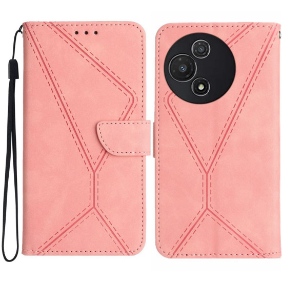 For TCL 60R 5G Case Skin Touch Lines Imprinted PU Leather Flip Phone Cover - Pink TCL Mobile Cases