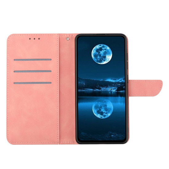 For TCL 60R 5G Case Skin Touch Lines Imprinted PU Leather Flip Phone Cover - Pink TCL Mobile Cases