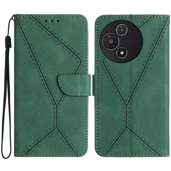 For TCL 60R 5G Case Skin Touch Lines Imprinted PU Leather Flip Phone Cover - Green TCL Mobile Cases