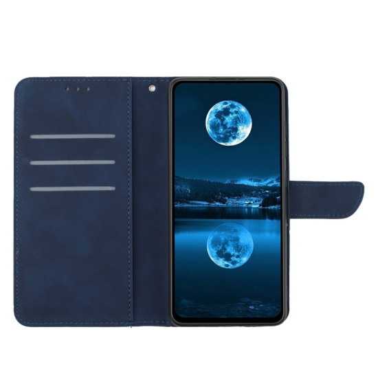For TCL 60R 5G Case Skin Touch Lines Imprinted PU Leather Flip Phone Cover - Blue TCL Mobile Cases