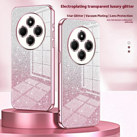 For Xiaomi Poco C75 4G / Redmi 14R 5G / 14C 4G Case Electroplating Gradient Glitter TPU Phone Cover - Pink XIAOMI Cases Mobile
