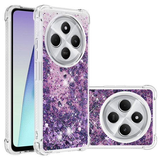 For Xiaomi Redmi 14R 5G / Xiaomi Poco C75 4G / Xiaomi Redmi 14C 4G TPU Case Glitter Quicksand Shockproof Phone Back Cover - Dark Purple / Hearts XIAOMI Cases Mobile