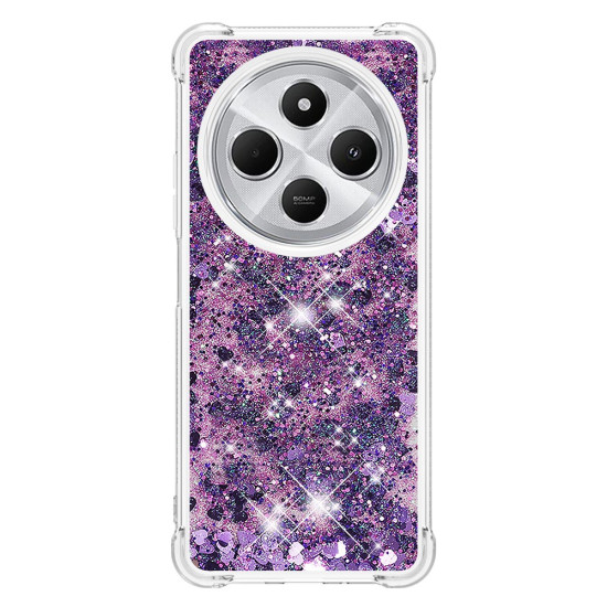 For Xiaomi Redmi 14R 5G / Xiaomi Poco C75 4G / Xiaomi Redmi 14C 4G TPU Case Glitter Quicksand Shockproof Phone Back Cover - Dark Purple / Hearts XIAOMI Cases Mobile