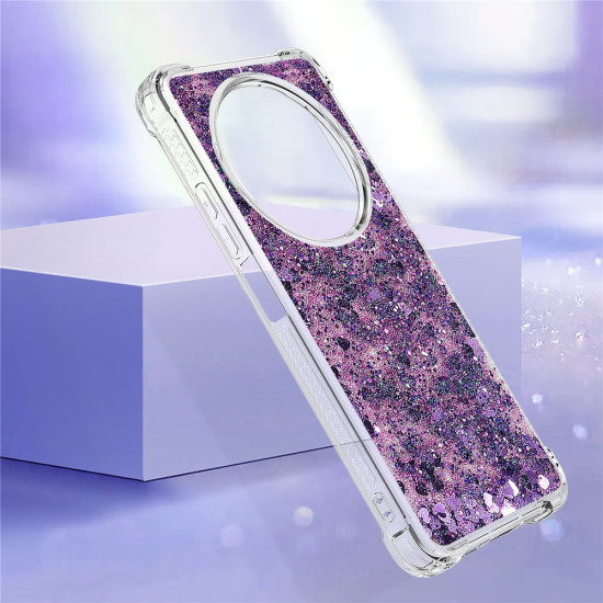 For Xiaomi Redmi 14R 5G / Xiaomi Poco C75 4G / Xiaomi Redmi 14C 4G TPU Case Glitter Quicksand Shockproof Phone Back Cover - Dark Purple / Hearts XIAOMI Cases Mobile
