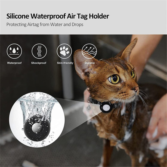 For AirTag Silicone Case Paw Pattern Reflective Pet Collar GPS Tracker Protective Cover with Bell, with Front Back Film Set - Black Gadgets - Toys - Hobby