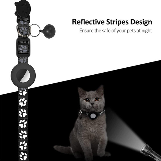 For AirTag Silicone Case Paw Pattern Reflective Pet Collar GPS Tracker Protective Cover with Bell, with Front Back Film Set - Black Gadgets - Toys - Hobby