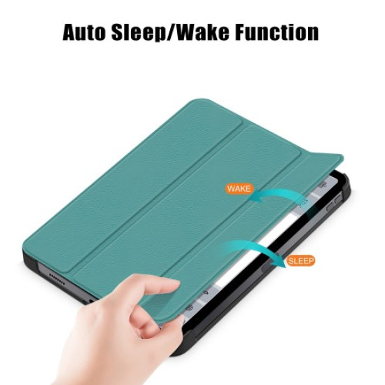 For iPad (2025)/10.9 (2022) PU Leather Tablet Case Trifold Stand Full Protection Tablet Cover - Blackish Green Apple Cases Tablet