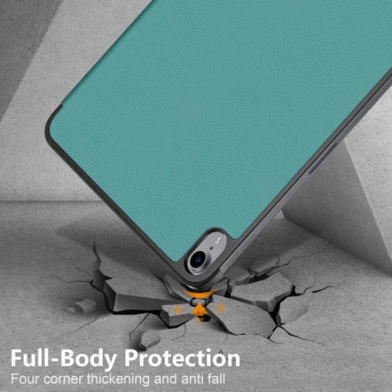 For iPad (2025)/10.9 (2022) PU Leather Tablet Case Trifold Stand Full Protection Tablet Cover - Blackish Green Apple Cases Tablet