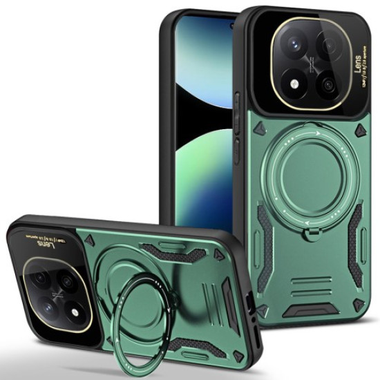Phone Case For Xiaomi Redmi Note 14 Pro 5G / Note 14 Pro+ 5G / Poco X7 5G Rotating Magnetic Kickstand PC + TPU Back Cover - Green XIAOMI Cases Mobile