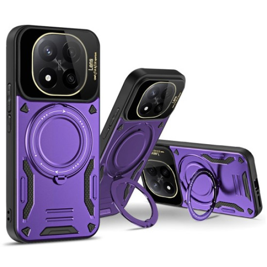 Phone Case For Xiaomi Redmi Note 14 Pro 5G / Note 14 Pro+ 5G / Poco X7 5G Rotating Magnetic Kickstand PC + TPU Back Cover - Purple XIAOMI Cases Mobile