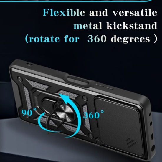 PC + TPU Case For Oppo A5 Pro 4G (Global) / 5G (Global) / A5 Energy 5G (China) Kickstand Phone Cover with Slide Camera Lid - Black Oppo Realme Cases Mobile