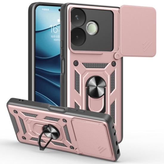PC + TPU Case For Oppo A5 Pro 4G (Global) / 5G (Global) / A5 Energy 5G (China) Kickstand Phone Cover with Slide Camera Lid - Rose Gold Oppo Realme Cases Mobile
